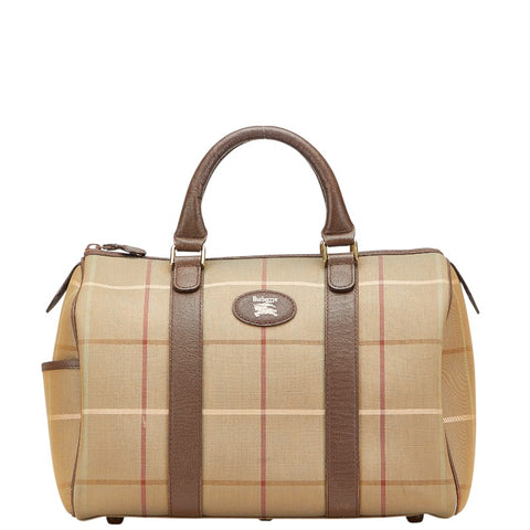 バーバリー チェック ハンドバッグ ミニボストンバッグ カーキ ブラウン キャンバス レザー レディース BURBERRY 【中古】