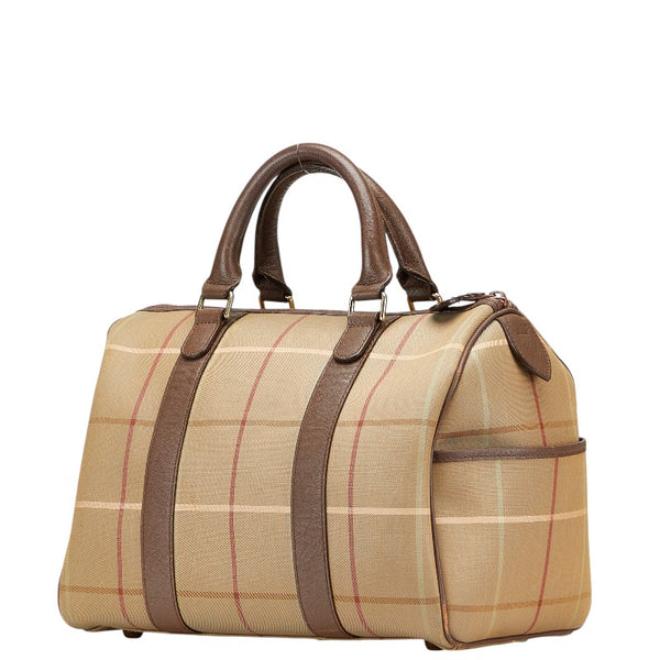 バーバリー チェック ハンドバッグ ミニボストンバッグ カーキ ブラウン キャンバス レザー レディース BURBERRY 【中古】