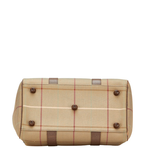 バーバリー チェック ハンドバッグ ミニボストンバッグ カーキ ブラウン キャンバス レザー レディース BURBERRY 【中古】
