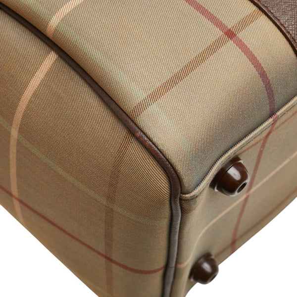 バーバリー チェック ハンドバッグ ミニボストンバッグ カーキ ブラウン キャンバス レザー レディース BURBERRY 【中古】