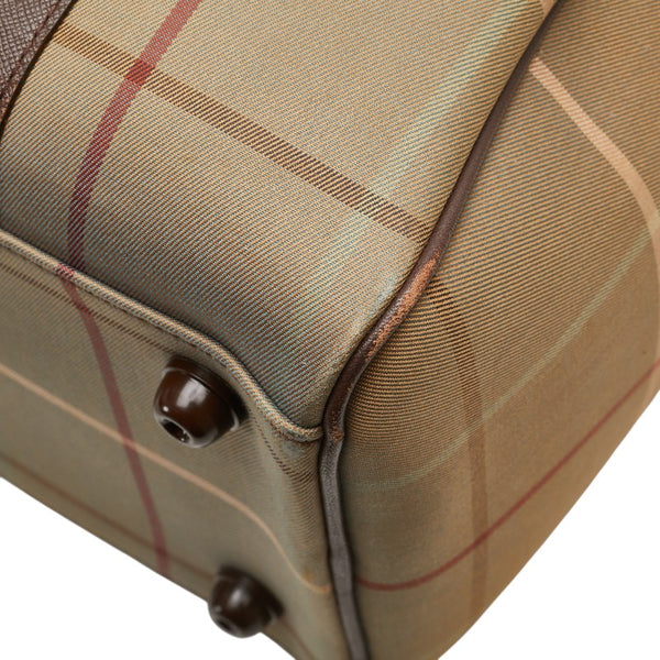 バーバリー チェック ハンドバッグ ミニボストンバッグ カーキ ブラウン キャンバス レザー レディース BURBERRY 【中古】