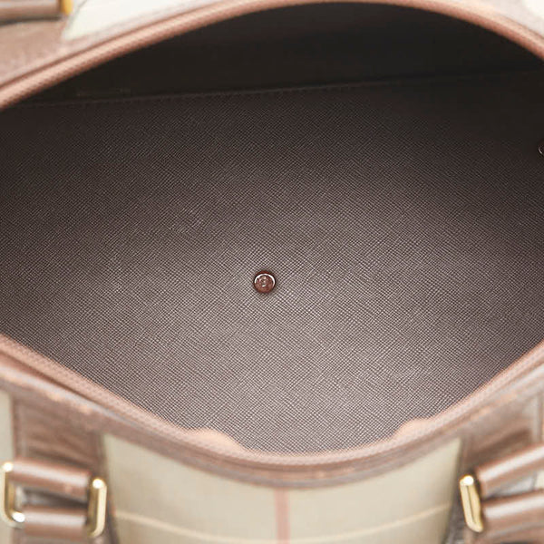 バーバリー チェック ハンドバッグ ミニボストンバッグ カーキ ブラウン キャンバス レザー レディース BURBERRY 【中古】
