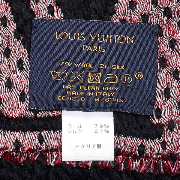 ルイ ヴィトン エシャルプ ジャイアントモノグラム ジャングル マフラー M76345 ブラック レッド ウール シルク レディース LOUIS VUITTON 【中古】
