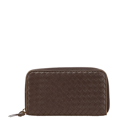 ボッテガヴェネタ イントレチャート 長財布 ラウンドファスナー ブラウン レザー メンズ BOTTEGAVENETA 【中古】