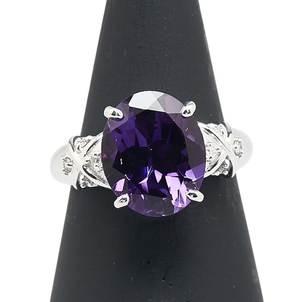 K18WG ホワイトゴールド アメジスト3.70ct ダイヤ0.08ct リング 指輪 レディース 10.5号 【中古】