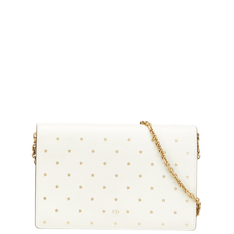 ディオール CDロゴ 星 スター モチーフ チェーンウォレット ショルダーバッグ ホワイト ゴールド レザー レディース Dior 【中古】