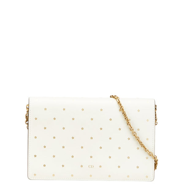 ディオール CDロゴ 星 スター モチーフ チェーンウォレット ショルダーバッグ ホワイト ゴールド レザー レディース Dior 【中古】