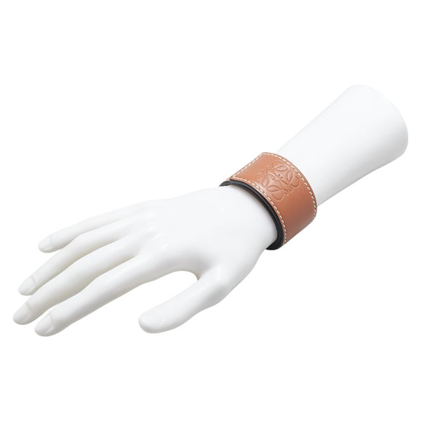 ロエベ アナグラムロゴ スラップ スモール ブレスレット バングル ブラウン レザー レディース LOEWE 【中古】