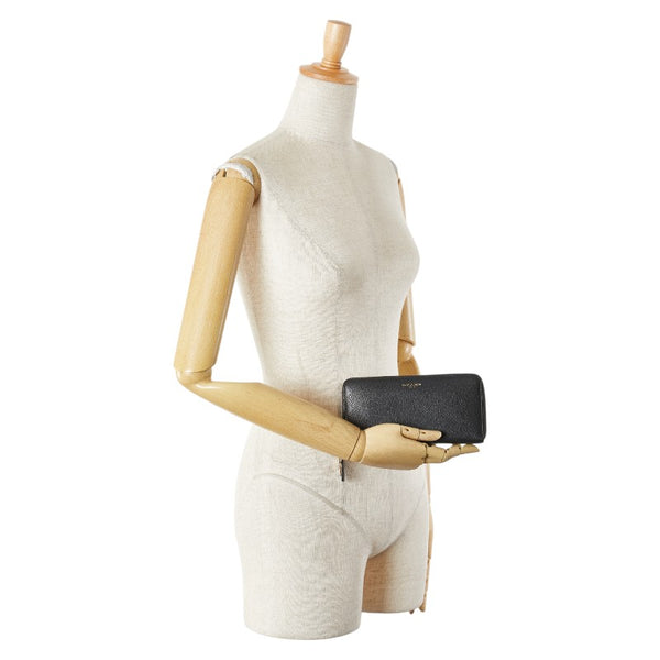 サンローラン YSLロゴ 長財布 ラウンドファスナー ブラック レザー レディース SAINT LAURENT 【中古】