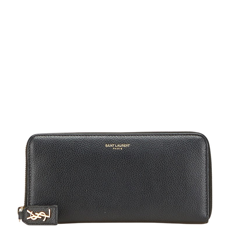 サンローラン YSLロゴ 長財布 ラウンドファスナー ブラック レザー レディース SAINT LAURENT 【中古】
