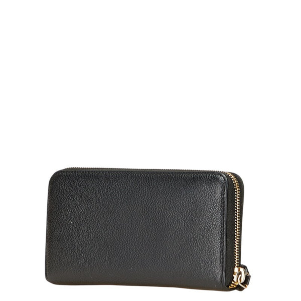 サンローラン YSLロゴ 長財布 ラウンドファスナー ブラック レザー レディース SAINT LAURENT 【中古】