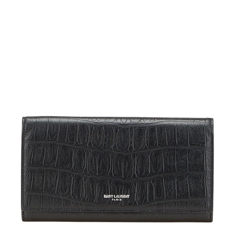 サンローラン クロコ型押し 長財布 ブラック レザー レディース SAINT LAURENT 【中古】