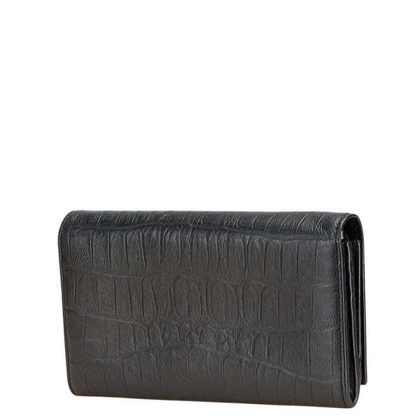 サンローラン クロコ型押し 長財布 ブラック レザー レディース SAINT LAURENT 【中古】