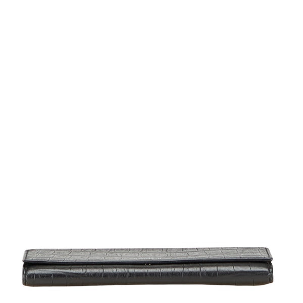 サンローラン クロコ型押し 長財布 ブラック レザー レディース SAINT LAURENT 【中古】