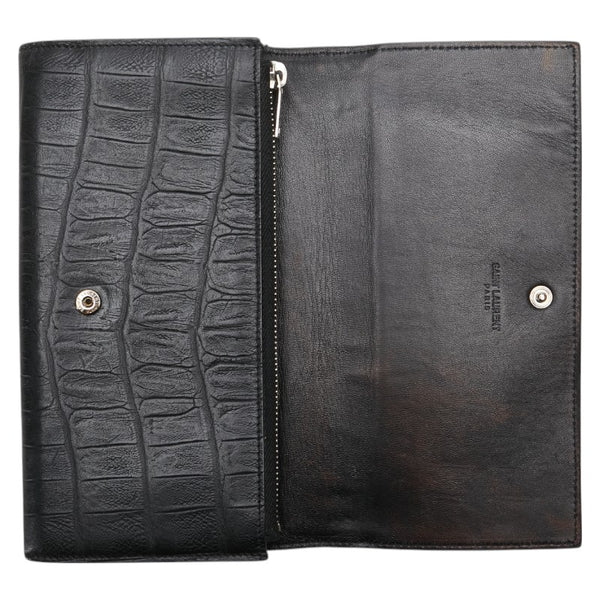 サンローラン クロコ型押し 長財布 ブラック レザー レディース SAINT LAURENT 【中古】