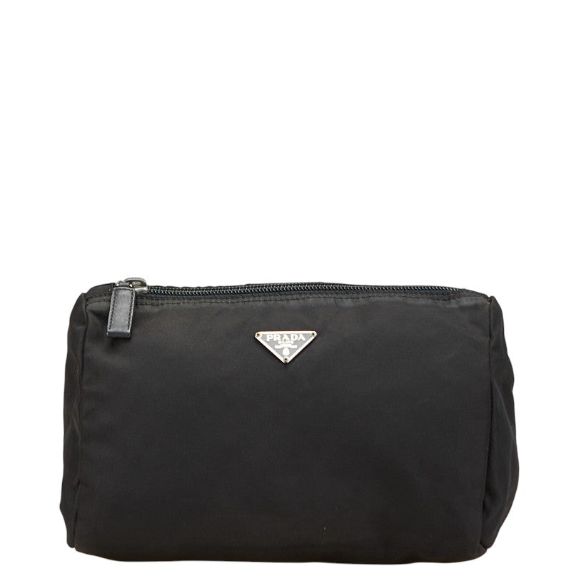 プラダ 三角ロゴプレート ポーチ ブラック ナイロン レディース PRADA 【中古】