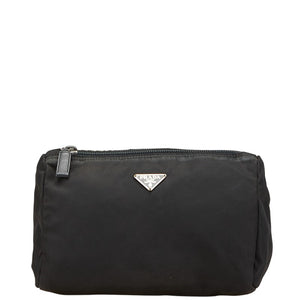 プラダ 三角ロゴプレート ポーチ ブラック ナイロン レディース PRADA 【中古】