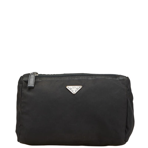 プラダ 三角ロゴプレート ポーチ ブラック ナイロン レディース PRADA 【中古】