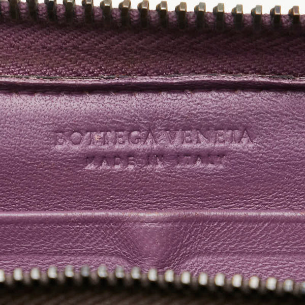 ボッテガヴェネタ イントレチャート 長財布 ラウンドファスナー パープル レザー レディース BOTTEGAVENETA 【中古】