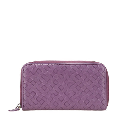 ボッテガヴェネタ イントレチャート 長財布 ラウンドファスナー パープル レザー レディース BOTTEGAVENETA 【中古】
