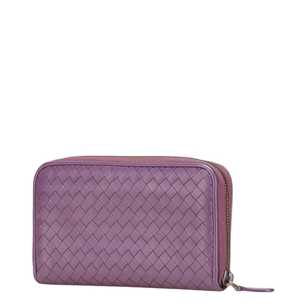 ボッテガヴェネタ イントレチャート 長財布 ラウンドファスナー パープル レザー レディース BOTTEGAVENETA 【中古】