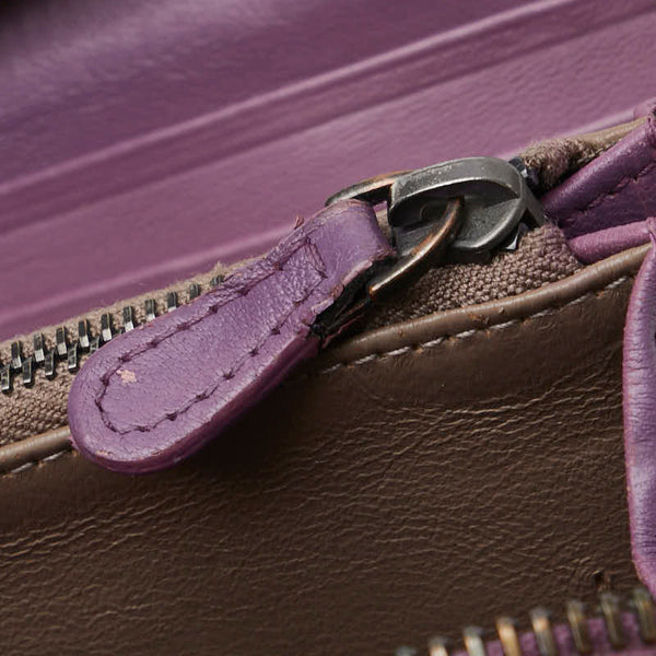 ボッテガヴェネタ イントレチャート 長財布 ラウンドファスナー パープル レザー レディース BOTTEGAVENETA 【中古】