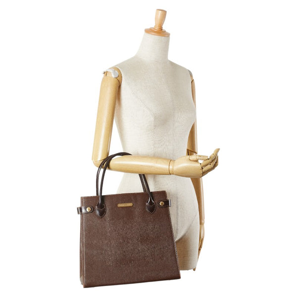 バーバリー ノバチェック ハンドバッグ ブラウン レザー レディース BURBERRY 【中古】