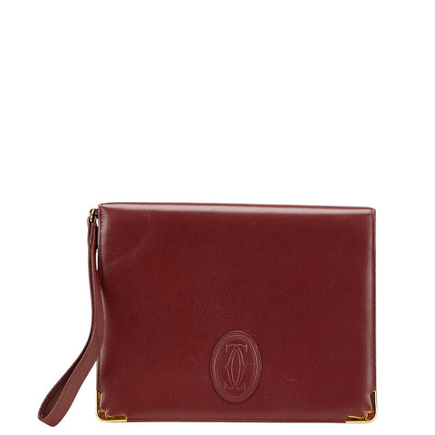 カルティエ マストライン クラッチバッグ ワインレッド ボルドー レザー レディース CARTIER 【中古】