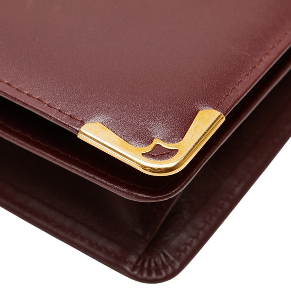 カルティエ マストライン クラッチバッグ ワインレッド ボルドー レザー レディース CARTIER 【中古】