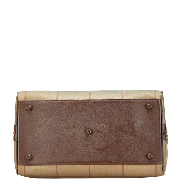 バーバリー チェック ボストンバッグ トラベルバッグ  カーキグリーン ブラウン キャンバス レザー レディース BURBERRY 【中古】