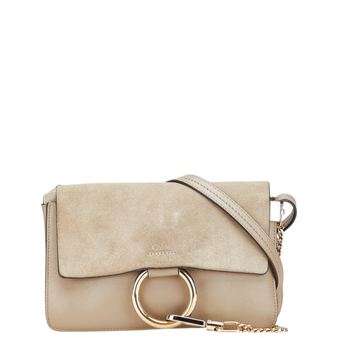 クロエ フェイ スモール ショルダーバッグ ベージュ スウェット レザー レディース Chloe 【中古】