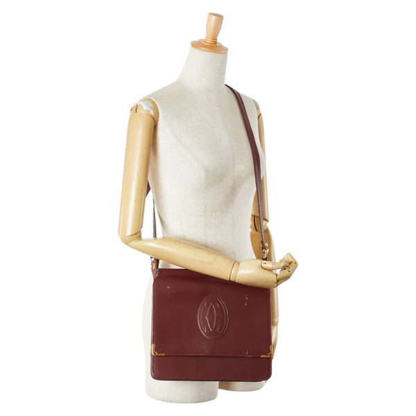 カルティエ マストライン 斜め掛け ショルダーバッグ ワインレッド ボルドー レザー レディース CARTIER 【中古】