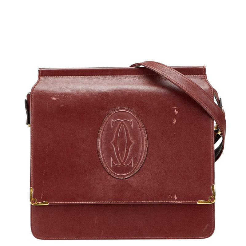 カルティエ マストライン 斜め掛け ショルダーバッグ ワインレッド ボルドー レザー レディース CARTIER 【中古】