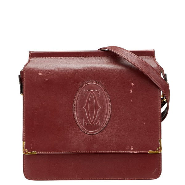 カルティエ マストライン 斜め掛け ショルダーバッグ ワインレッド ボルドー レザー レディース CARTIER 【中古】