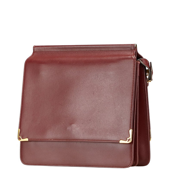 カルティエ マストライン 斜め掛け ショルダーバッグ ワインレッド ボルドー レザー レディース CARTIER 【中古】