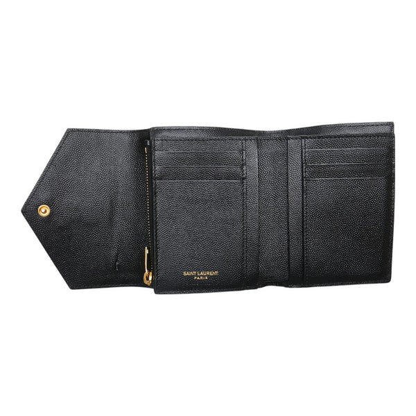 サンローラン YSL Vステッチ 三つ折り財布 403943 ブラック レザー レディース SAINT LAURENT 【中古】