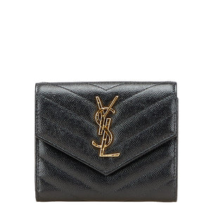サンローラン YSL Vステッチ 三つ折り財布 403943 ブラック レザー レディース SAINT LAURENT 【中古】