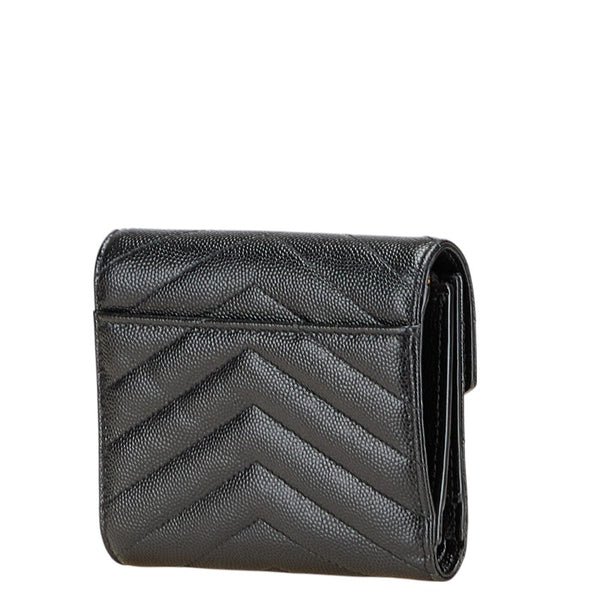 サンローラン YSL Vステッチ 三つ折り財布 403943 ブラック レザー レディース SAINT LAURENT 【中古】