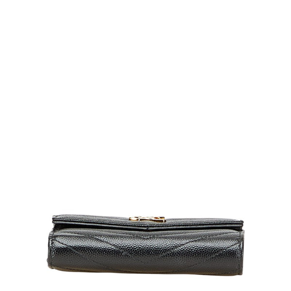 サンローラン YSL Vステッチ 三つ折り財布 403943 ブラック レザー レディース SAINT LAURENT 【中古】