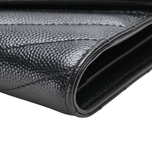 サンローラン YSL Vステッチ 三つ折り財布 403943 ブラック レザー レディース SAINT LAURENT 【中古】