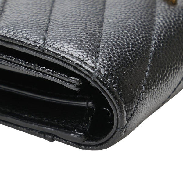 サンローラン YSL Vステッチ 三つ折り財布 403943 ブラック レザー レディース SAINT LAURENT 【中古】