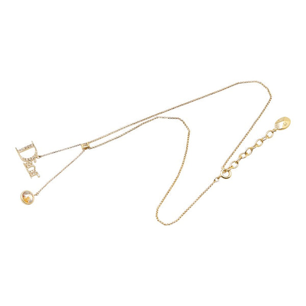 ディオール ロゴ ラインストーン ネックレス ゴールド メッキ レディース Dior 【中古】