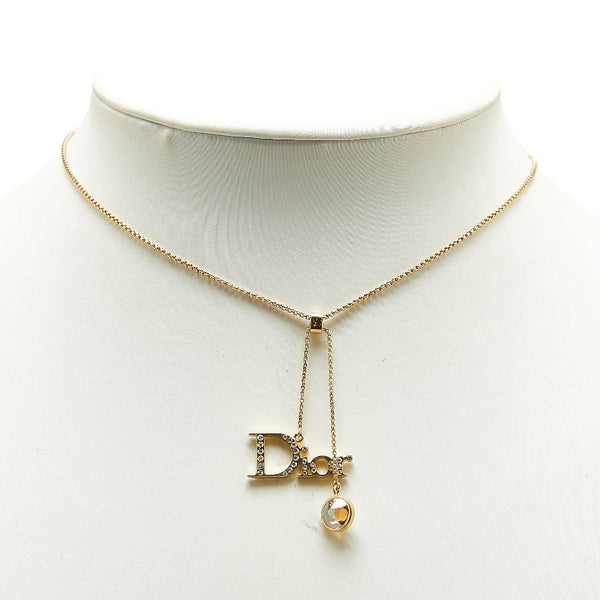 ディオール ロゴ ラインストーン ネックレス ゴールド メッキ レディース Dior 【中古】