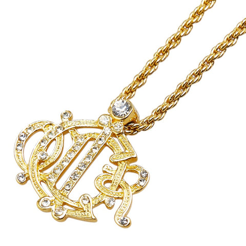 ディオール ロゴ ラインストーン ネックレス ゴールド メッキ レディース Dior 【中古】