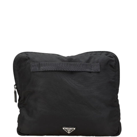 プラダ 三角ロゴプレート セカンドバッグ クラックバッグ ブラック ナイロン レザー レディース PRADA 【中古】