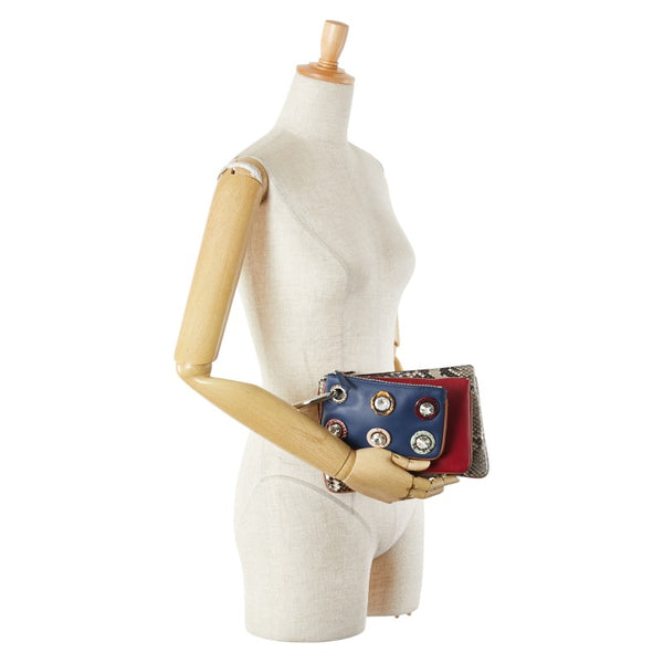 フェンディ トリプレット ポーチ 8BS001 レッド ブルー マルチカラー レザー パイソン レディース FENDI 【中古】