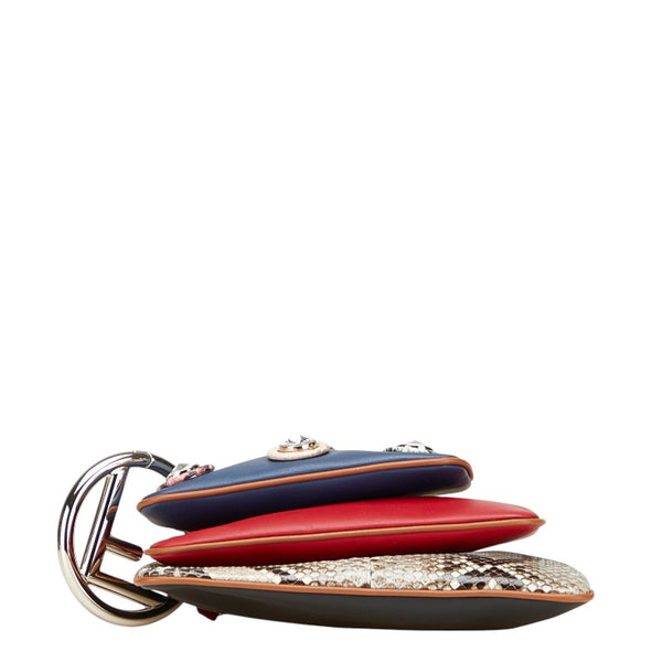 フェンディ トリプレット ポーチ 8BS001 レッド ブルー マルチカラー レザー パイソン レディース FENDI 【中古】