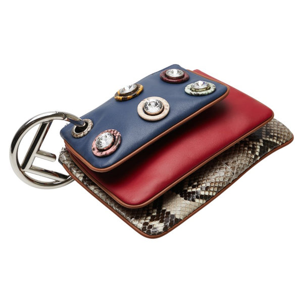 フェンディ トリプレット ポーチ 8BS001 レッド ブルー マルチカラー レザー パイソン レディース FENDI 【中古】