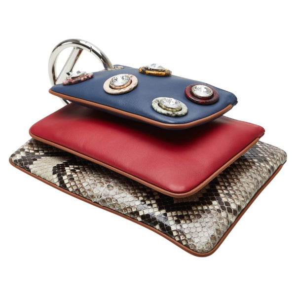 フェンディ トリプレット ポーチ 8BS001 レッド ブルー マルチカラー レザー パイソン レディース FENDI 【中古】