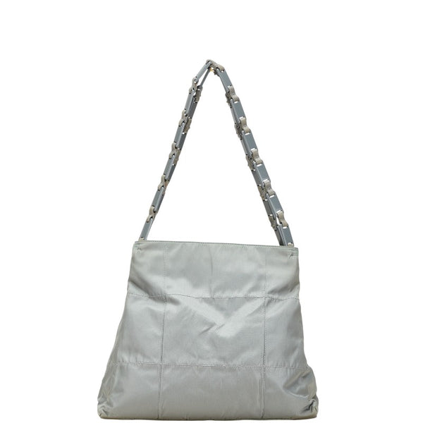 プラダ 三角ロゴプレート トートバッグ B8851 グレー ナイロン レザー レディース PRADA 【中古】